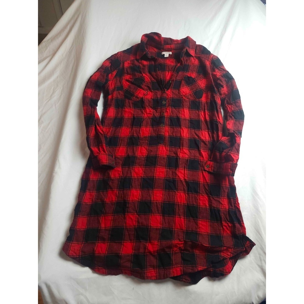 Maurices Shirt Dress Womens Large Red Buffalo Plaid Button Up Long Sleeves Midi